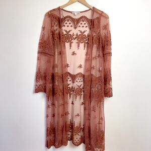 Sheer Long Lace Duster Large Fairy Grunge Earthy Whimsigoth Festival Ethereal